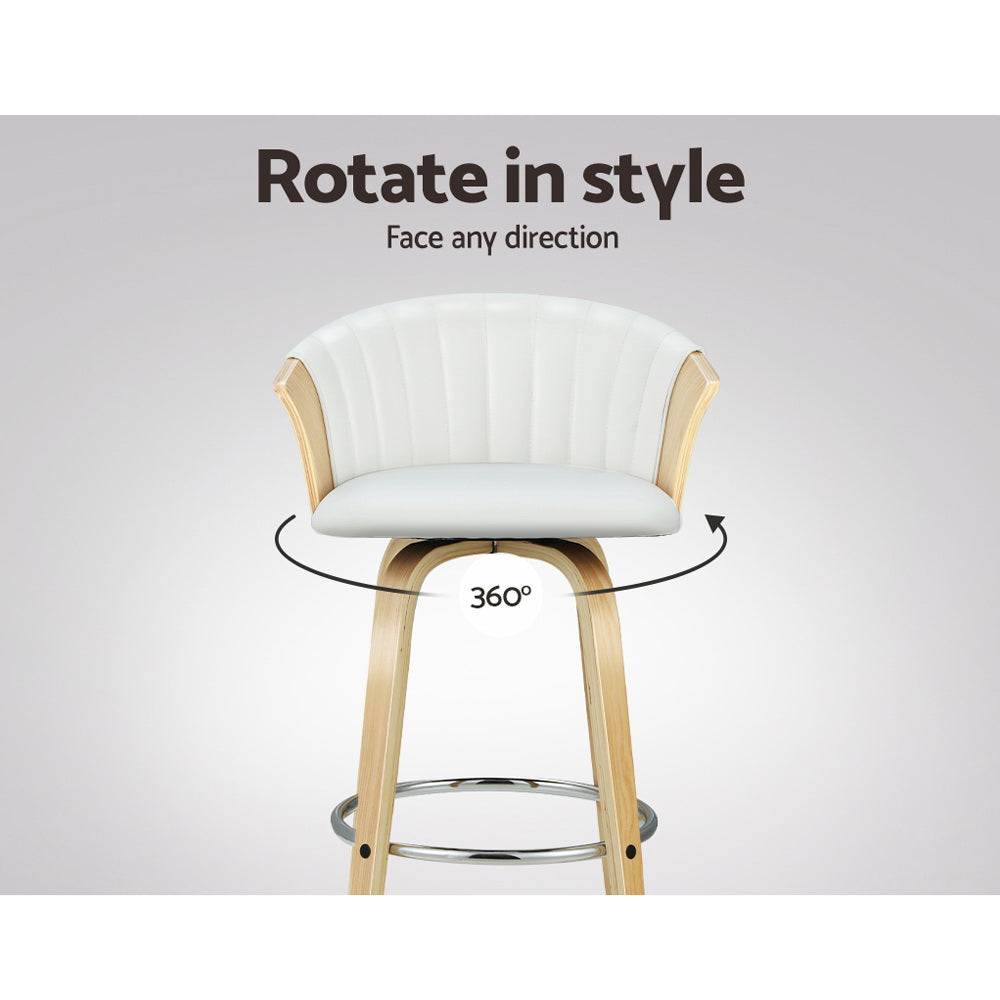 Marston Wooden Leather Swivel Bar Stools – White – Set of 2