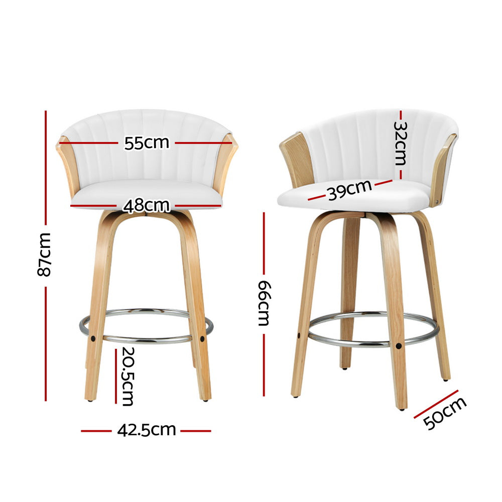 Ricardo Swivel Leather Bar Stools – White – Set of 4