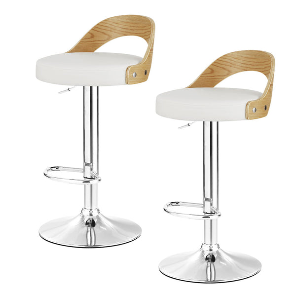 Artiss Set of 2 Bar Stools Kitchen Gas Lift Wooden Stool Metal Barstools White Swivel