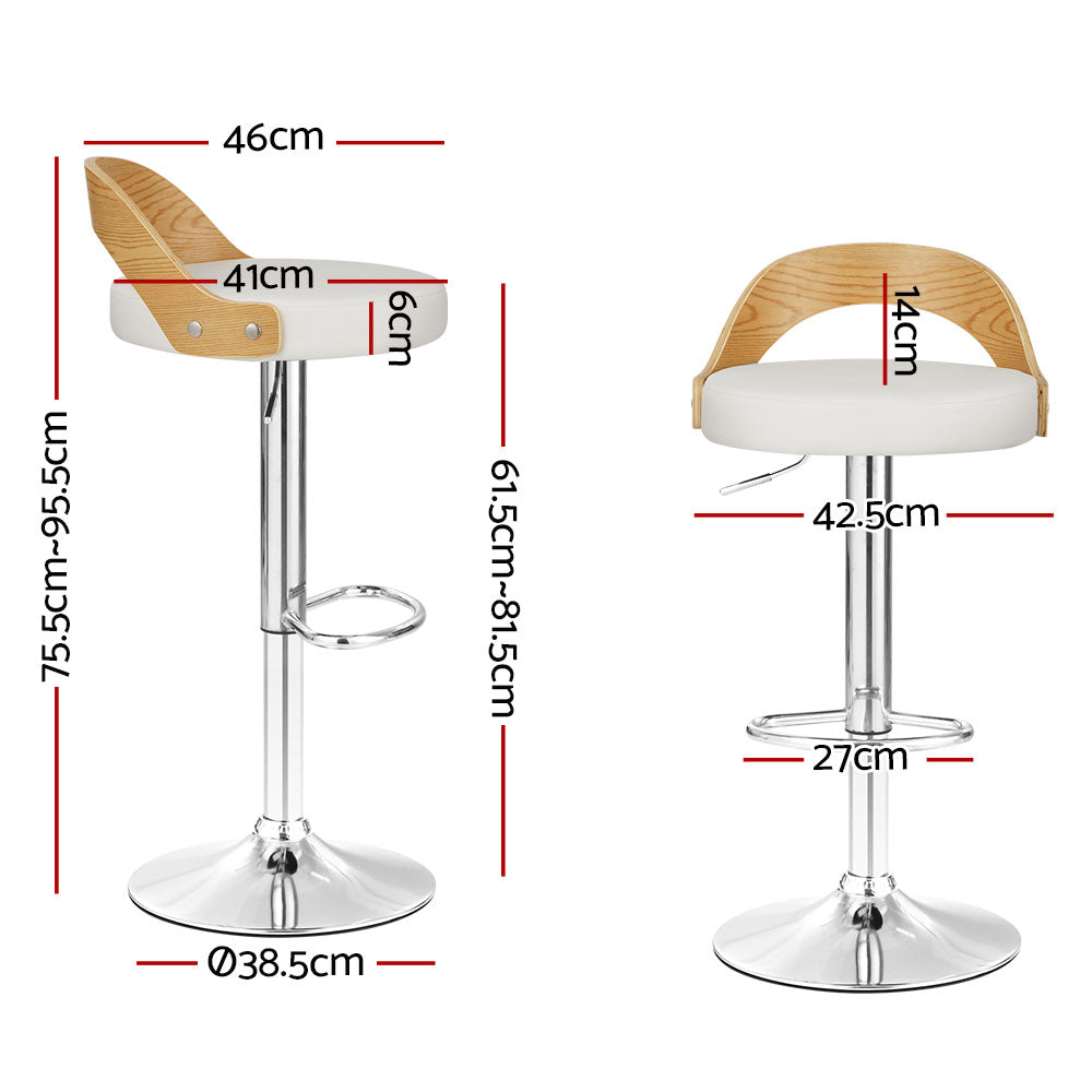 Stellan Wooden Gas Lift Bar Stools – White – Set of 2