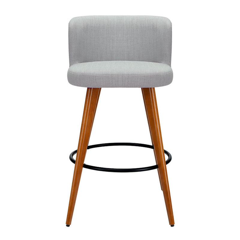 Set of 2 - Fabric Bar Stools w/Circular Footrest - Light Grey