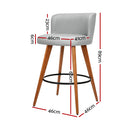 Set of 4 - Wooden Fabric Bar Stools - Circular Footrest - Light Grey