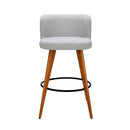 Set of 4 - Wooden Fabric Bar Stools - Circular Footrest - Light Grey