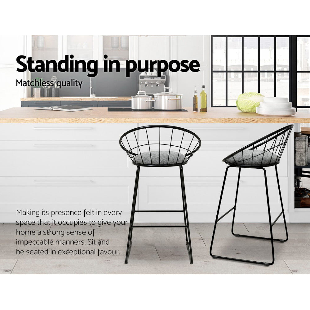 Garrison Steel & Fabric Bar Stools – Grey – Set of 2