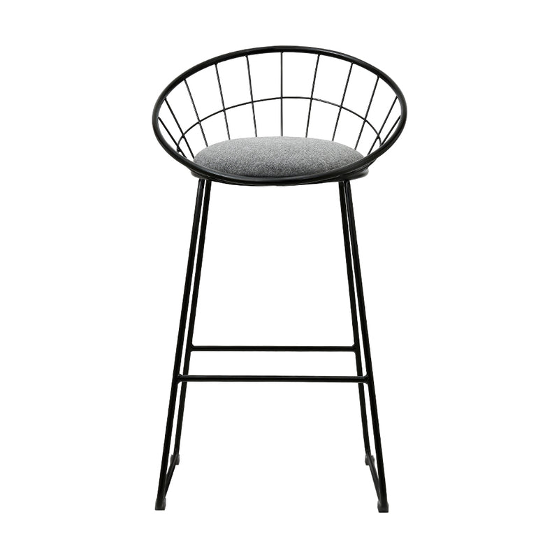 Set of 4 - Steel Fabric Bar Stools - Grey and Black