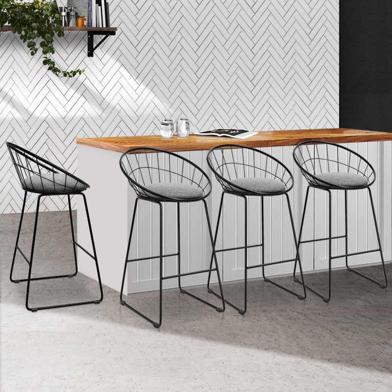 Set of 4 - Steel Fabric Bar Stools - Grey and Black