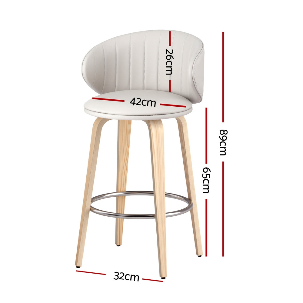 Alderon Leather & Wood Bar Stools – Beige – Set of 2