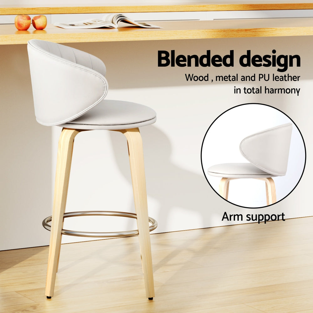 Alderon Leather & Wood Bar Stools – Beige – Set of 4