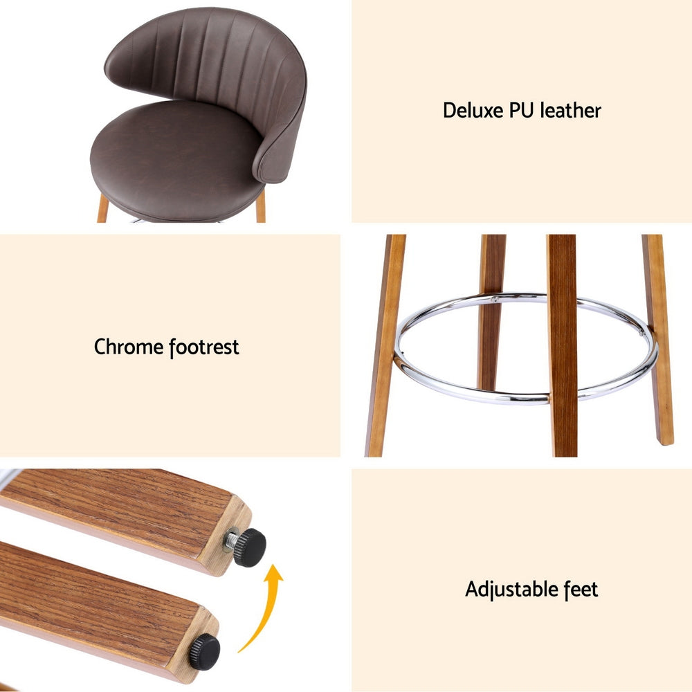 Alderon Leather & Wood Bar Stools – Brown – Set of 4