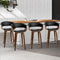 Set of 4 - Swivel Leather Bar Stool - Wood and Black