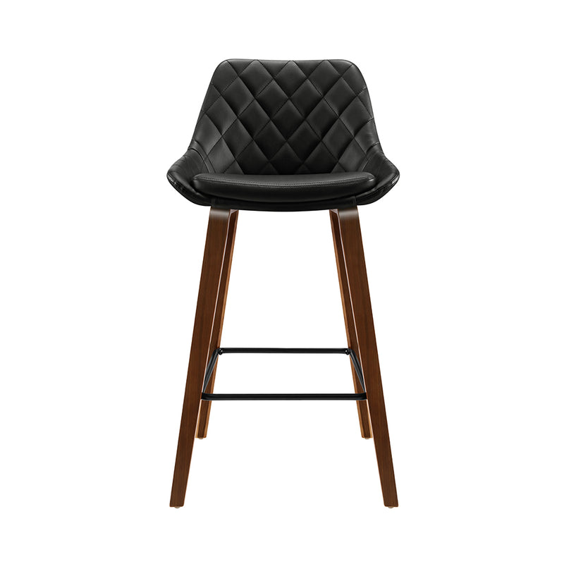 Set of 2 - Leather Diamond Pleat Bar Stools - Black