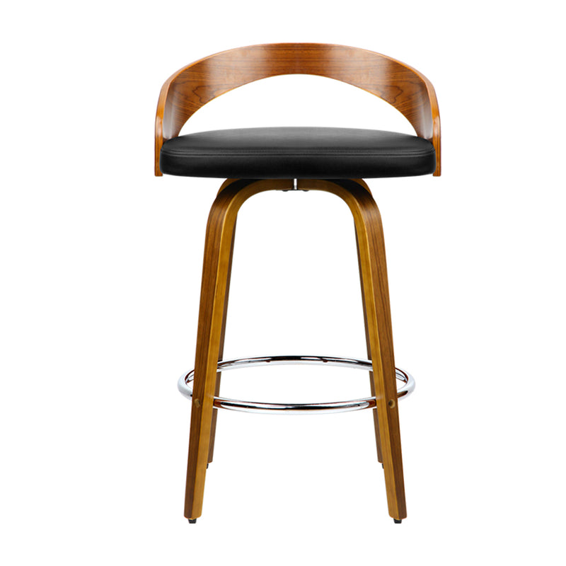 Set of 4 - Walnut Wood Bar Stools - Black and Brown