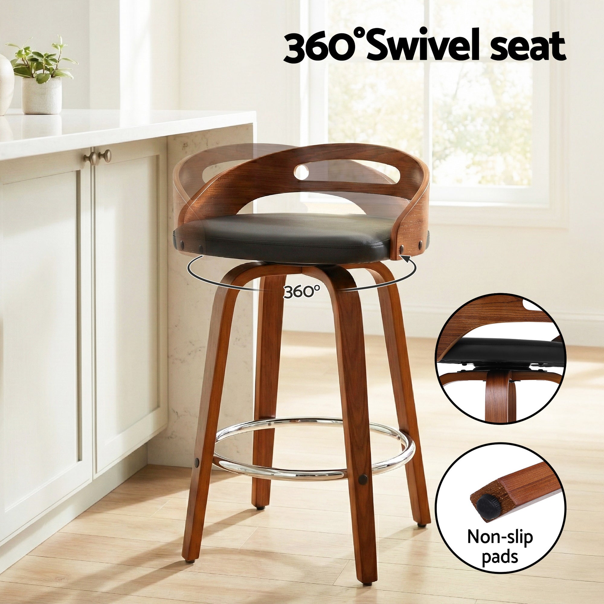 Alderon Swivel Bar Stools – Black – Set of 4