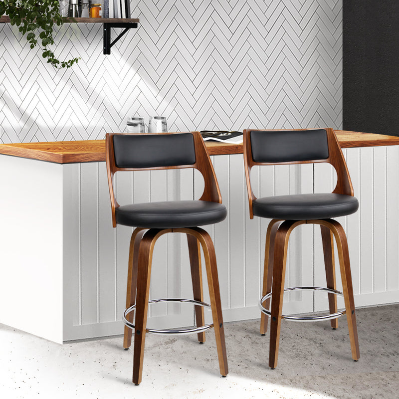 Set of 2 - Wooden Bar Stools - Black