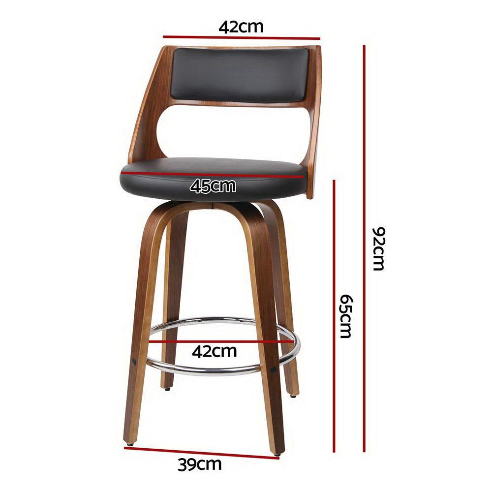 Arlo Swivel Leather Bar Stools – Black & Walnut – Set of 4