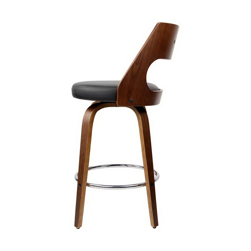 Arlo Swivel Leather Bar Stools – Black & Walnut – Set of 4