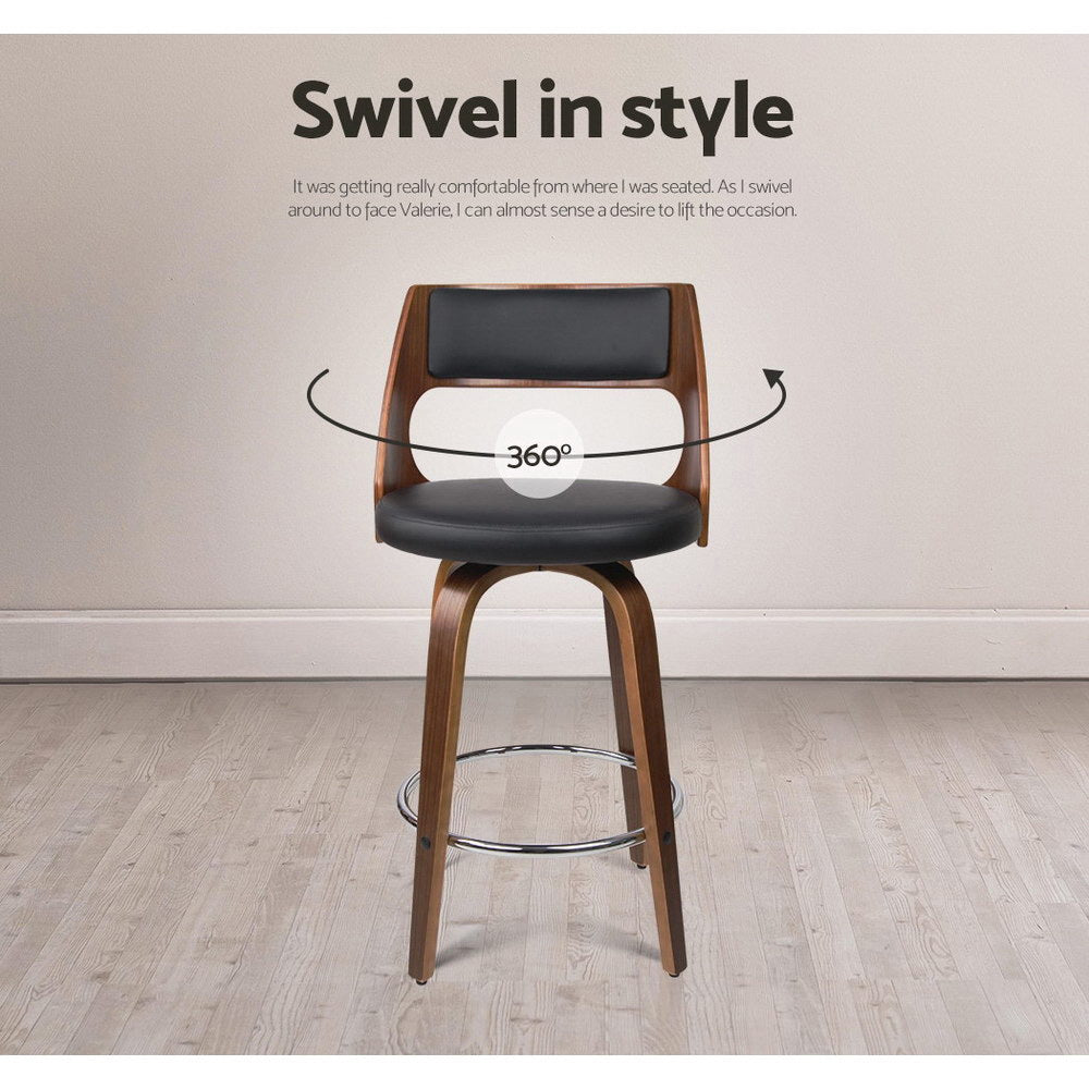 Sterling Wooden Leather Bar Stools – Black & Wood – Set of 4