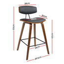 Set of 2 - Leather Circular Footrest Bar Stools - Black