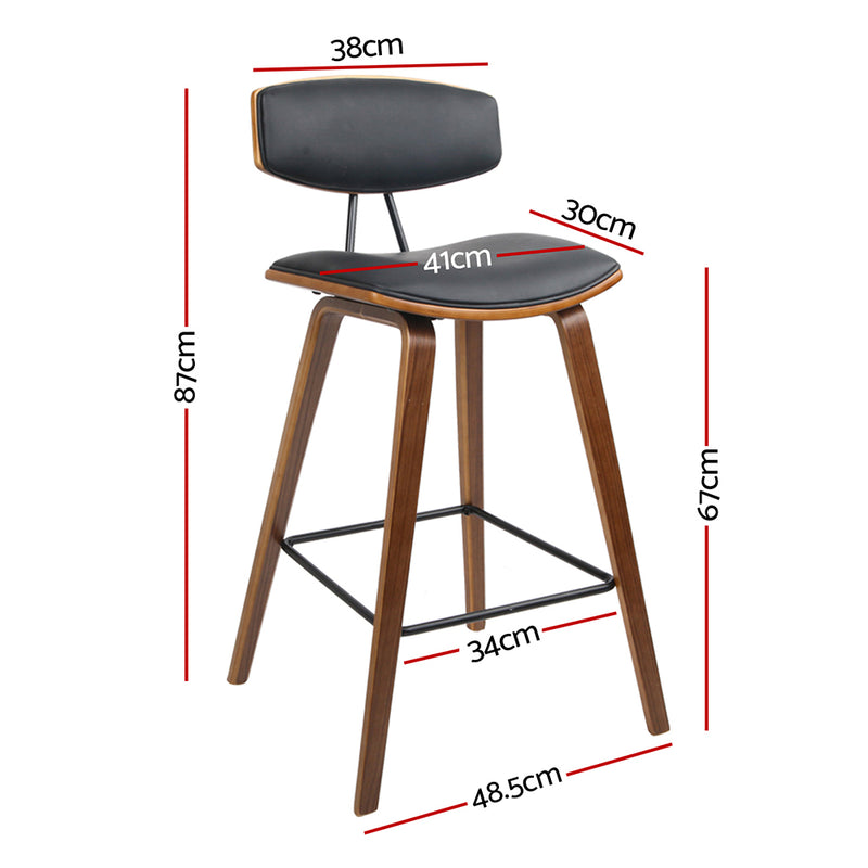 Set of 4 - Leather Circular Bar Stools - Black