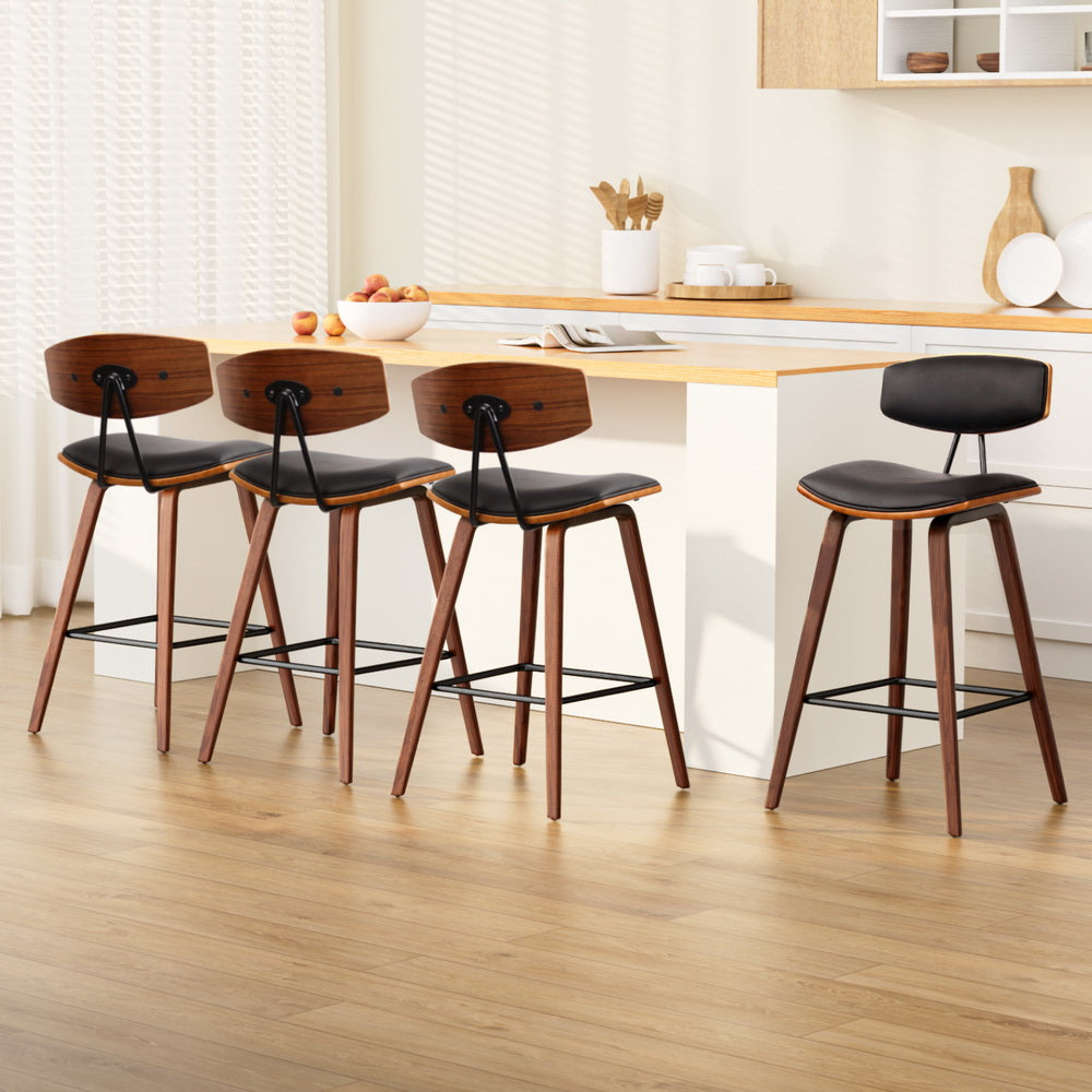 Haven 4x Bar Stools Leather Padded w/Backrest