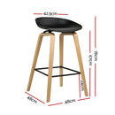 Set of 2 - Wooden Square Footrest Bar Stools - Black