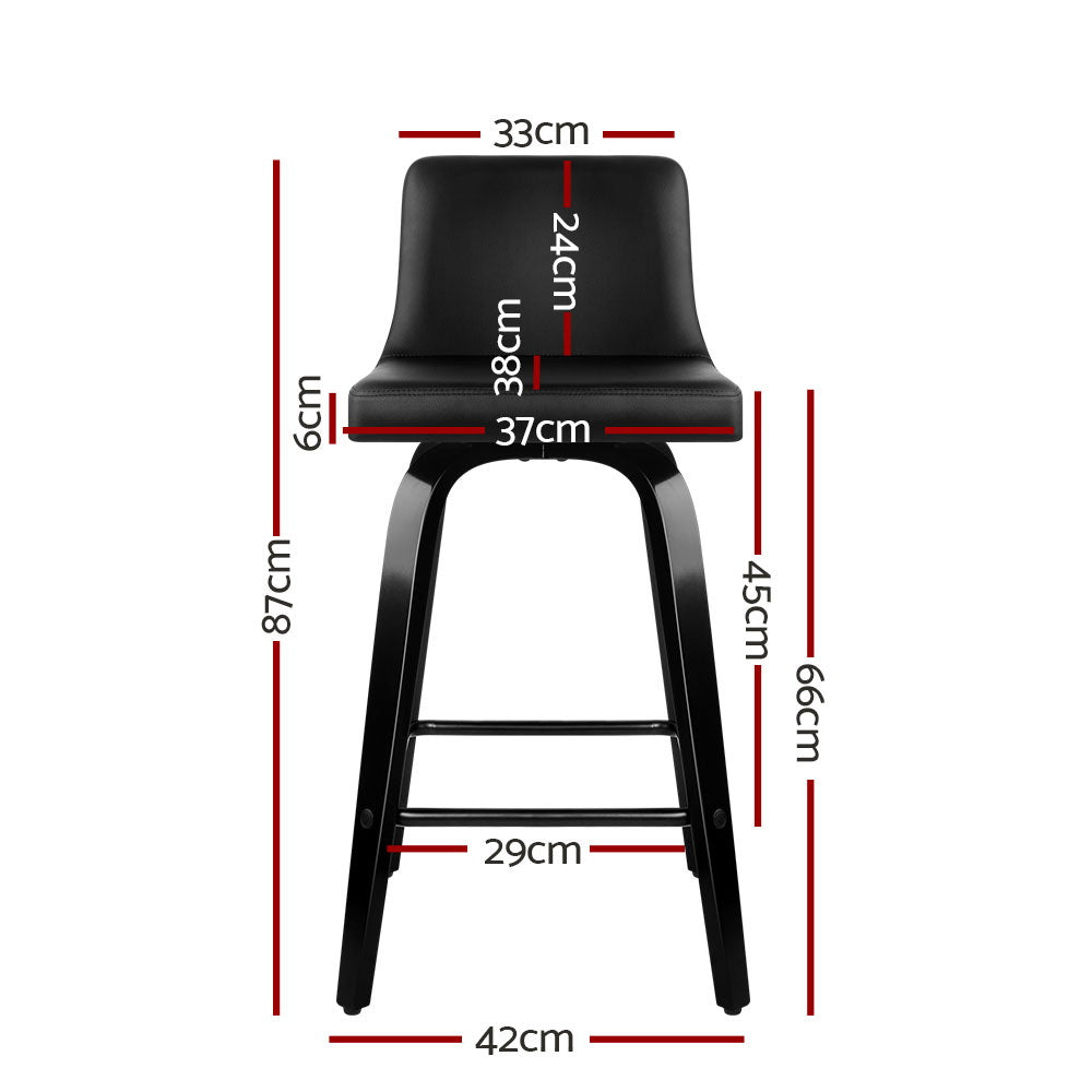 Maxwell Wooden Leather Bar Stools – Black – Set of 4
