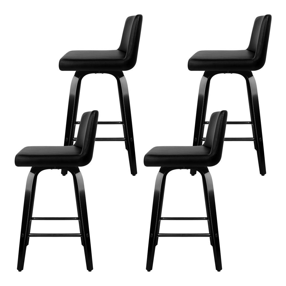 Maxwell Wooden Leather Bar Stools – Black – Set of 4