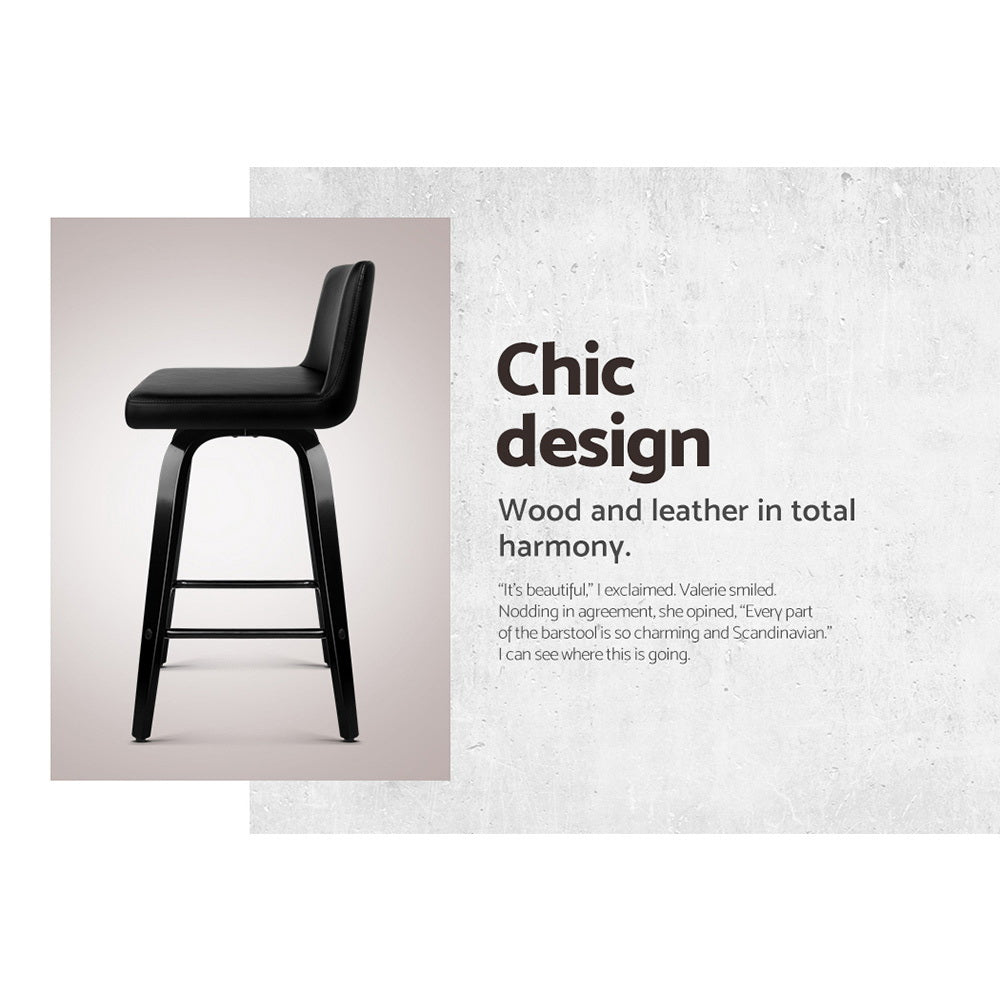 Maxwell Wooden Leather Bar Stools – Black – Set of 4