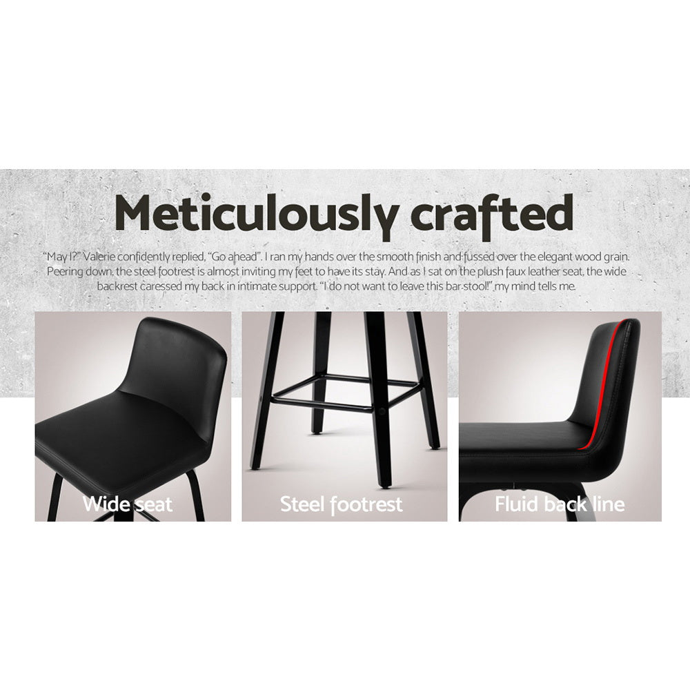 Maxwell Wooden Leather Bar Stools – Black – Set of 4