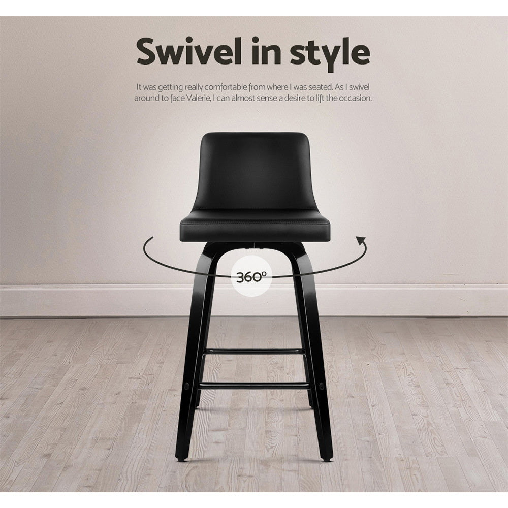 Maxwell Wooden Leather Bar Stools – Black – Set of 4