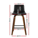 Set of 2 - Leather Padded Wooden Bar Stools - Espresso