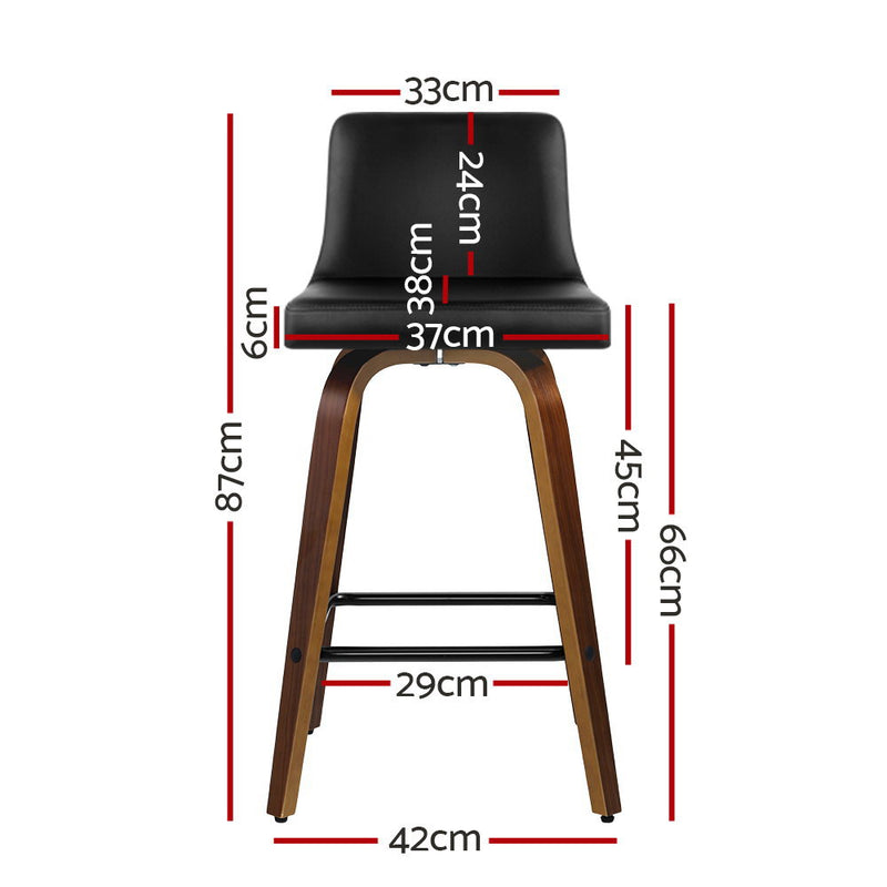 Set of 2 - Leather Padded Wooden Bar Stools - Espresso