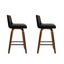 Set of 2 - Leather Padded Wooden Bar Stools - Espresso