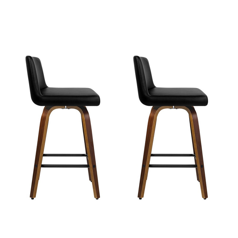 Set of 2 - Leather Padded Wooden Bar Stools - Espresso