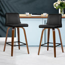 Set of 2 - Leather Padded Wooden Bar Stools - Espresso