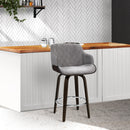 Velvet Bar Stool - Grey and Wood