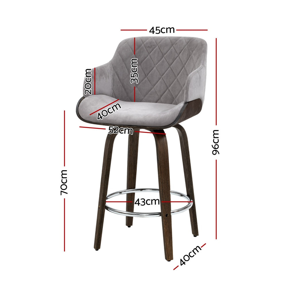 Kellan Swivel Velvet Bar Stools – Grey – Set of 4