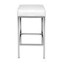 Set of 2 - Leather Backless Bar Stools - White and Chrome