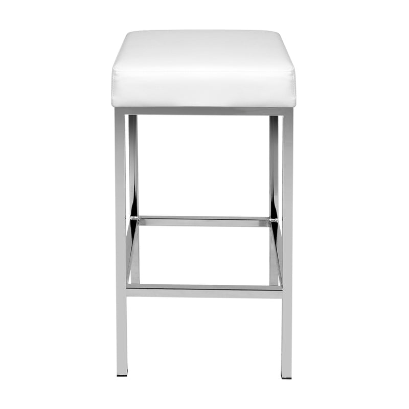 Set of 2 - Leather Backless Bar Stools - White and Chrome