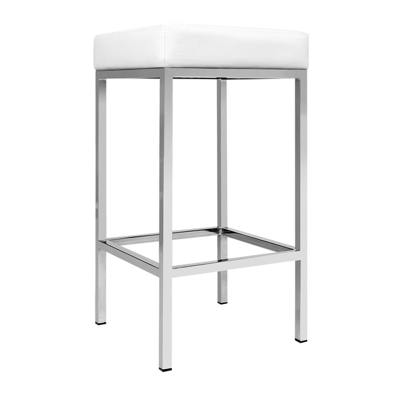 Set of 2 - Leather Backless Bar Stools - White and Chrome