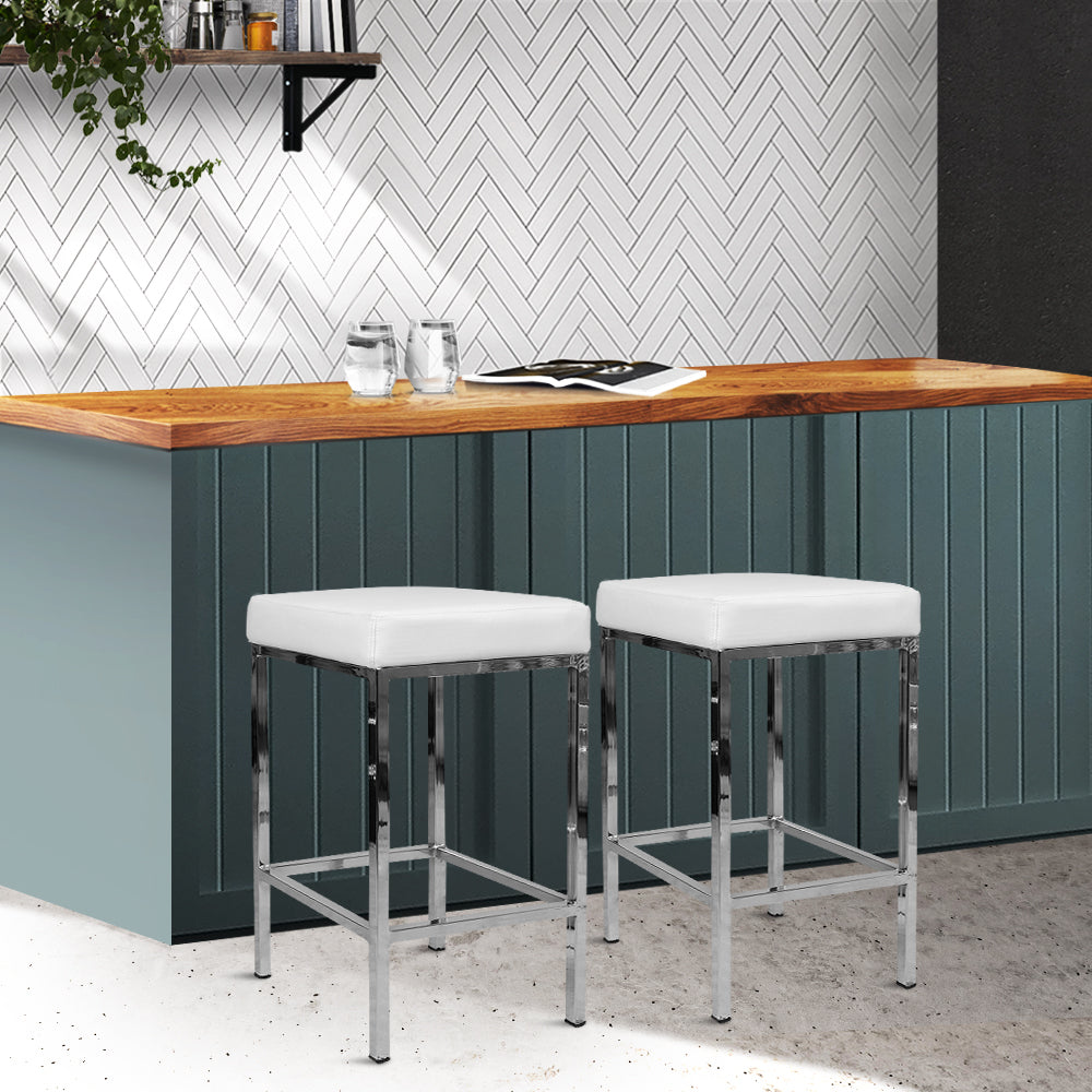 Fiora Backless Bar Stools – White – Set of 2