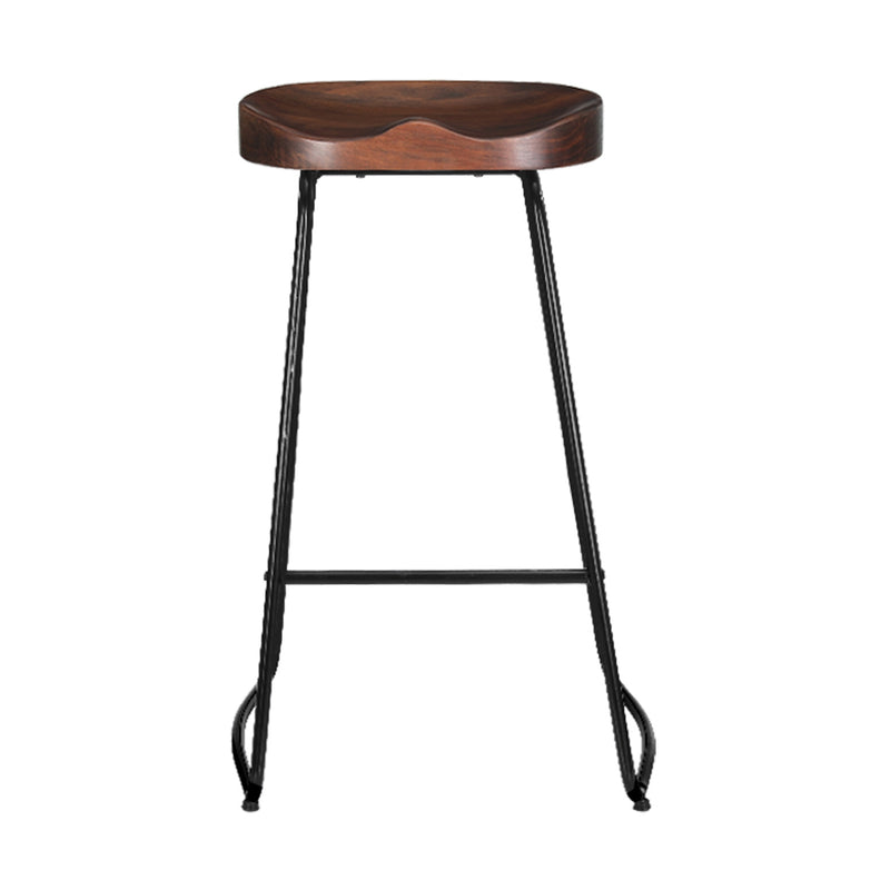 Set of 2 - Backless Elm Wood Bar Stools - 75cm - Black