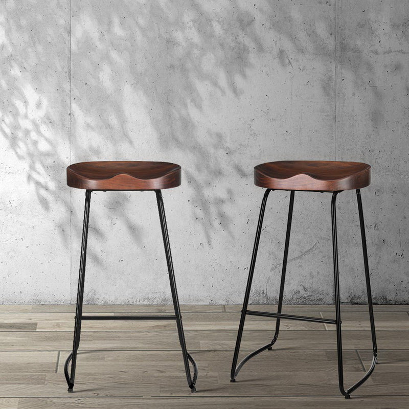 Set of 2 - Backless Elm Wood Bar Stools - 75cm - Black