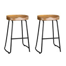 Artiss Set of 2 Elm Wood Backless Bar Stools 65cm - Black and Light Natural