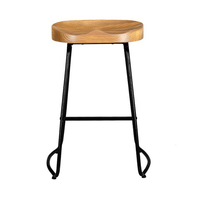 Set of 2 - Elm Wood Backless Bar Stools 65cm - Black and Light Natural