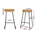 Set of 2 - Elm Wood Backless Bar Stools - 75cm - Black and Light Natural