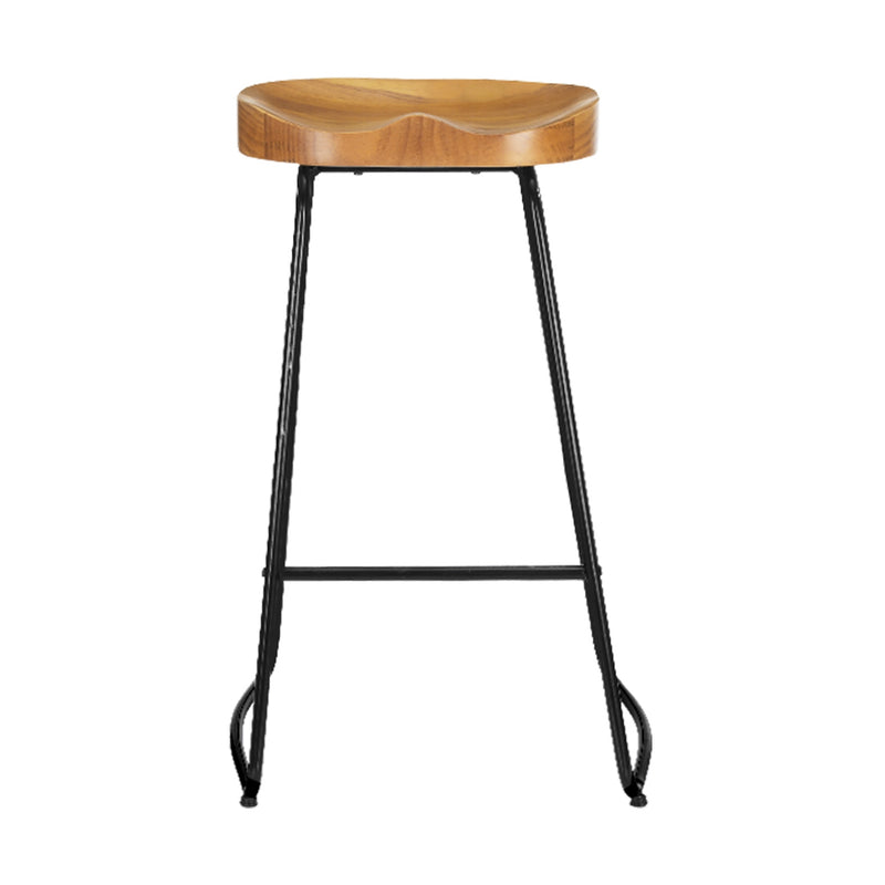 Set of 2 - Elm Wood Backless Bar Stools - 75cm - Black and Light Natural