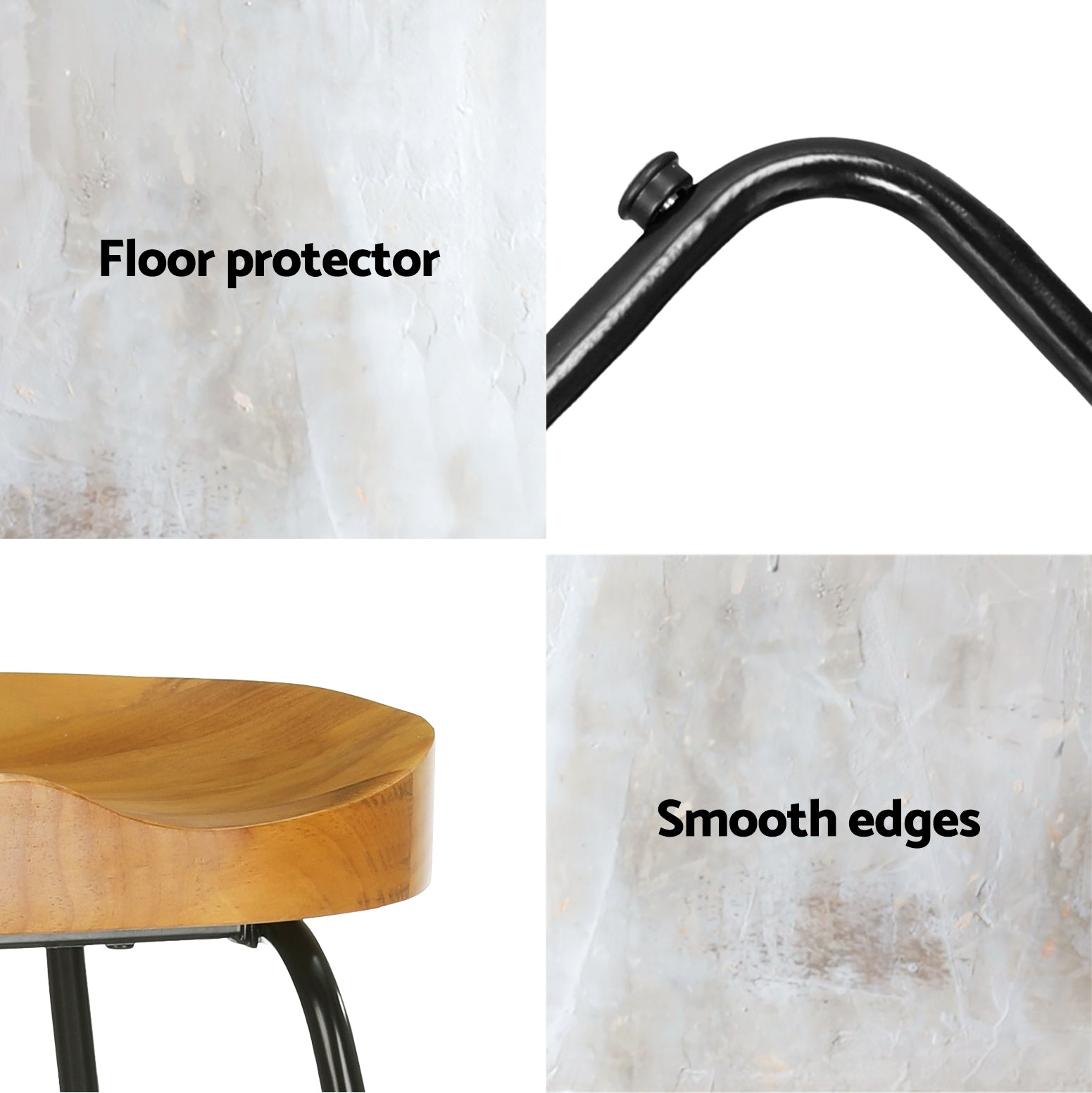 Zenith Elm Wood Backless Bar Stools – Black & Natural – Set of 4