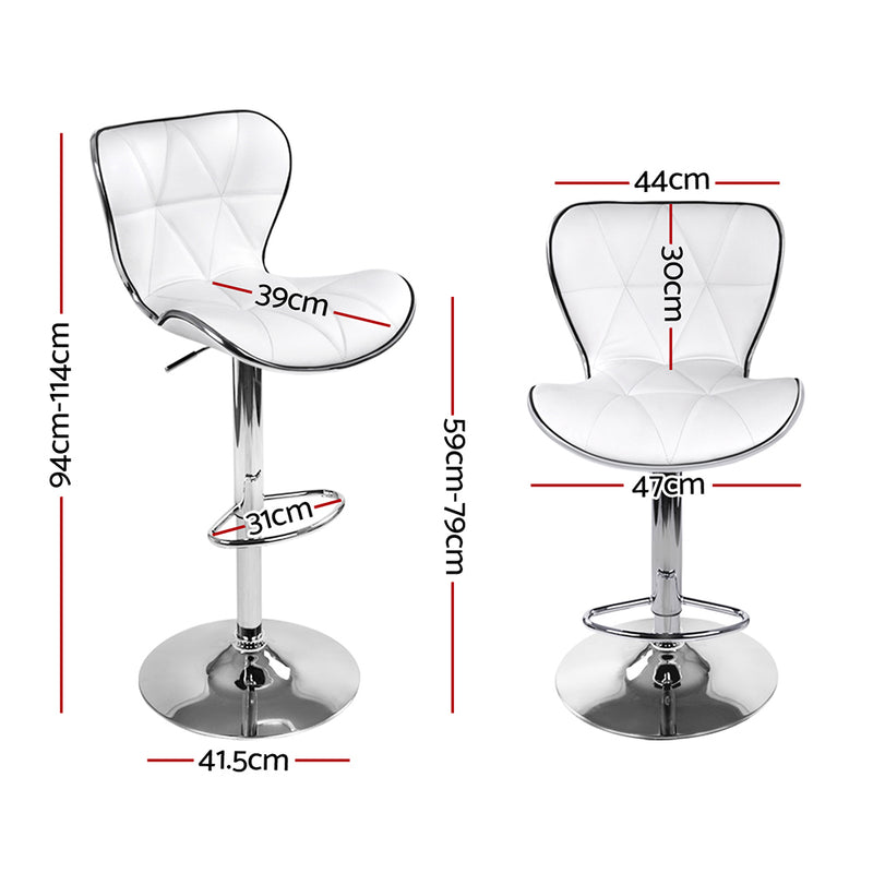 Set of 4 - Leather Patterned Bar Stools - White and Chrome