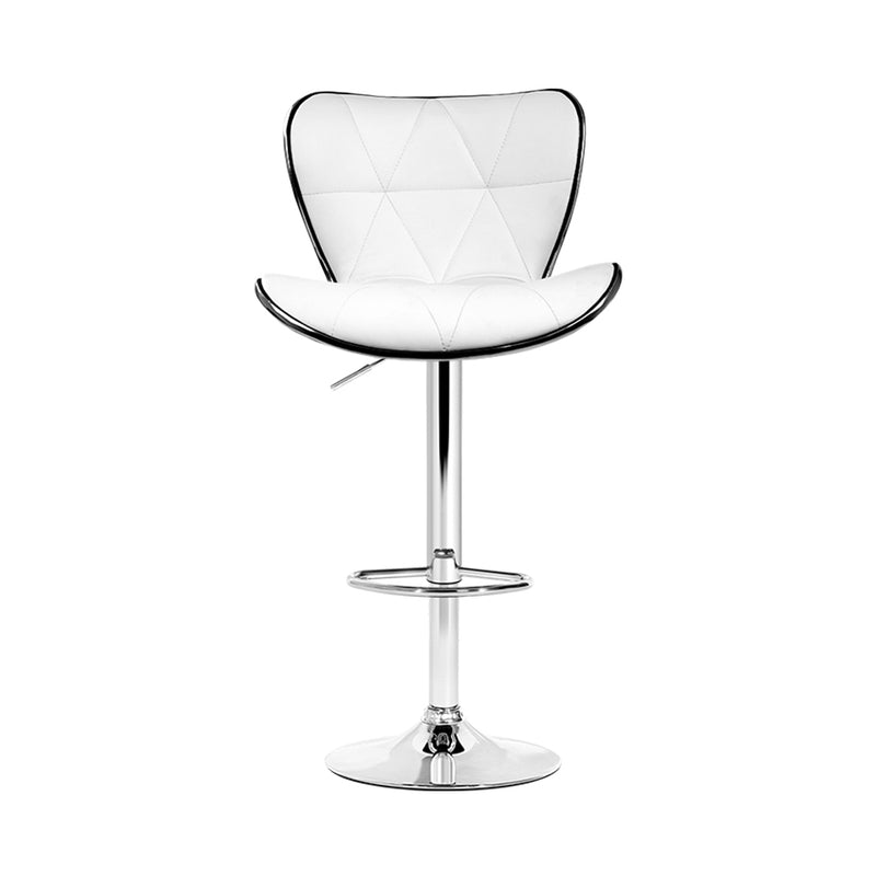 Set of 4 - Leather Patterned Bar Stools - White and Chrome